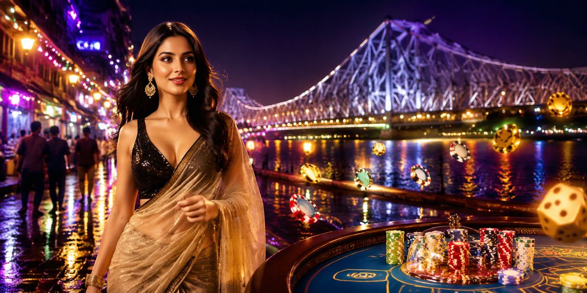 Night market in Kolkata with gold and red accents