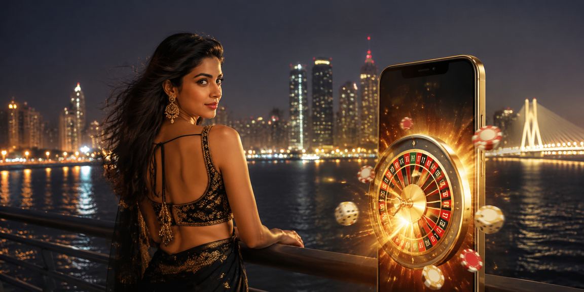 Excited young Indian enjoying betting on mobile in Mumbai Bandra